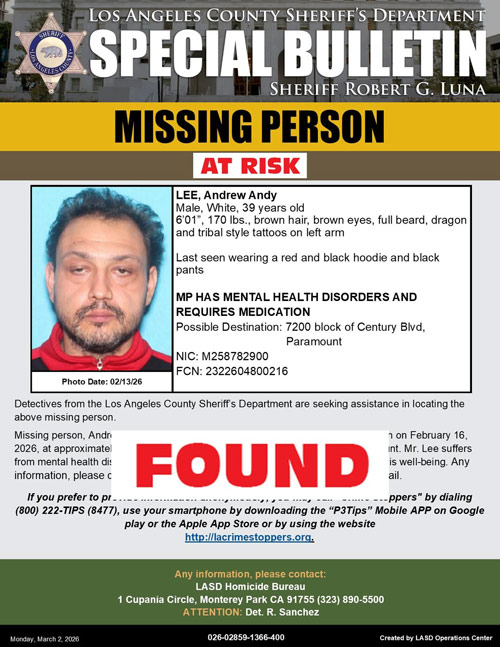 LASD missing Lee found