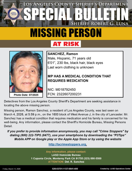 LASD missing Sanchez