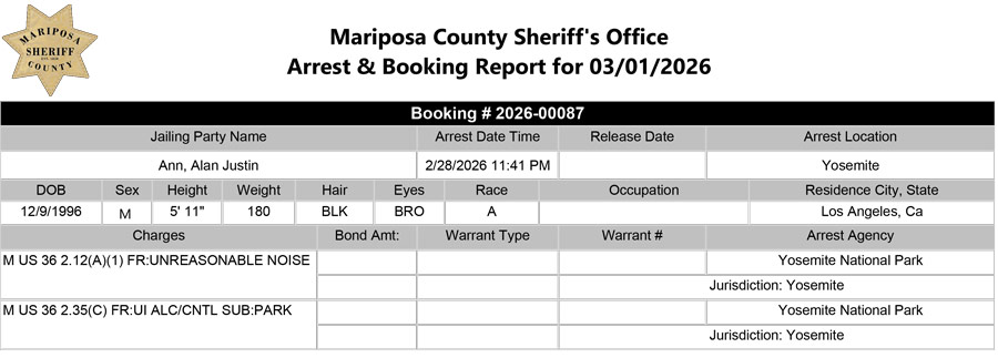 mariposa county booking report for march 1 2026