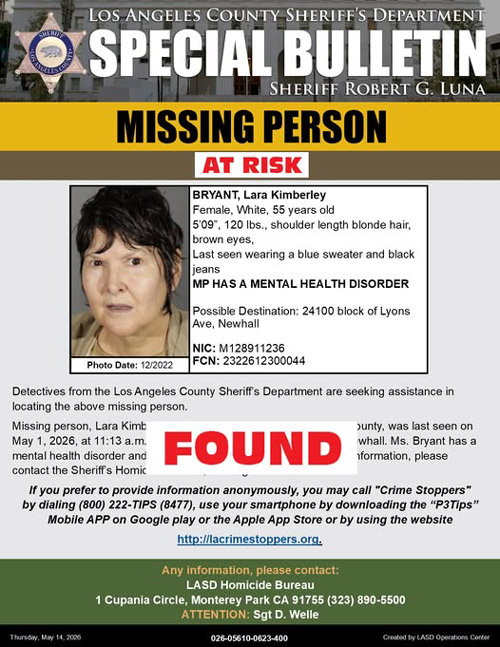 LASD missing Bryant found