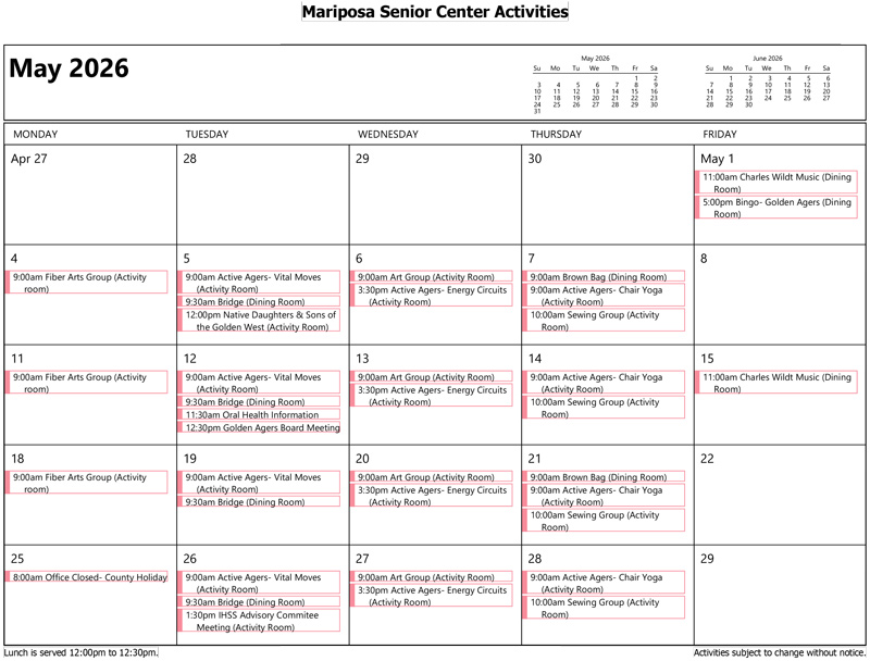 May Activity Calendar