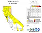 California and National Drought Summary for April 21, 2026, 10 Day Weather Outlook, and California Drought Statistics: 65% of State Abnormally Dry, a 9% Increase Week-Over-Week