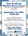 Open Enrollment Medicare Review Class Offered at the Mariposa Senior Center on September 14 & 25, 2026