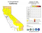 California and National Drought Summary for October 27, 2026, 10 Day Weather Outlook, and California Drought Statistics: 72% of State Abnormally Dry, A 0% Increase Week-Over-Week