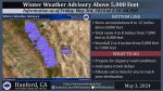 Weather Service Announces a Winter Weather Advisory for the Sierra Nevada Above 5,000 Feet Begins Saturday Morning (May 4, 2024) 