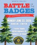25th Annual North Valley Battle of the Badges Blood Drive in Oakhurst Today (Monday), June 22 and Madera on June 25 & July 8