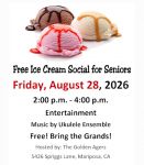 Mariposa Golden Agers to Host FREE Ice Cream Social on Friday, August 28, 2026