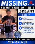 Modesto Police Seek Public’s Help Locating At-Risk Missing 77-Year-Old John Campos, Last Seen Near Woodman Avenue