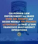 California Governor Gavin Newsom Announces State Law Enforcement Makes 500+ Arrests, Removes Nearly 700 Pounds of Fentanyl as Part of San Francisco Operation