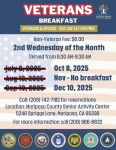 Monthly Veterans Breakfast to be Held at the Mariposa County Senior Center on Wednesday, October 8, 2025