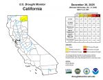 California and National Drought Summary for December 30, 2025, 10 Day Weather Outlook, and California Drought Statistics: 3% of State Abnormally Dry, a Decline of 9% Week-Over-Week