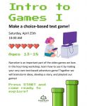 Mariposa Library to Offer Intro to Games 1 Workshop for Youth Ages 13-18 on Saturday, April 25, 2026
