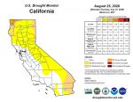California and National Drought Summary for August 25, 2026, 10 Day Weather Outlook, and California Drought Statistics: 65% of State Abnormally Dry, a 0% Increase Week-Over-Week