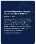 California Governor Gavin Newsom Honors Fallen CAL FIRE Riverside County Fire Apparatus Engineer Daniel Cook