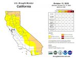 California and National Drought Summary for October 13, 2026, 10 Day Weather Outlook, and California Drought Statistics: 72% of State Abnormally Dry, A 0% Increase Week-Over-Week