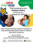 Mariposa Library to Host Every Child Ready to Read Workshop on Saturday, August 23, 2025