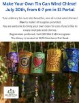 Mariposa County Library to Host a Class on Creating Tin Can Wind Chimes at El Portal Library on Thursday, July 30, 2026