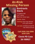 Clovis Police Seek Public’s Help Locating At-Risk Missing 12-Year-Old Boy, Last Seen Near Shaw and Willow