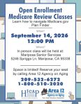 Open Enrollment Medicare Review Class Offered at the Mariposa Senior Center on Monday, September 14, 2026