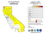 California and National Drought Summary for August 11, 2026, 10 Day Weather Outlook, and California Drought Statistics: 65% of State Abnormally Dry, a 0% Increase Week-Over-Week