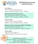Mariposa County Public Health Announces Upcoming 2026 Seasonal Vaccine Clinics